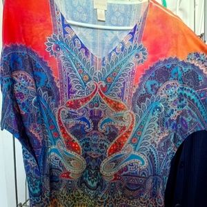 Chico's orange paisley top with bling